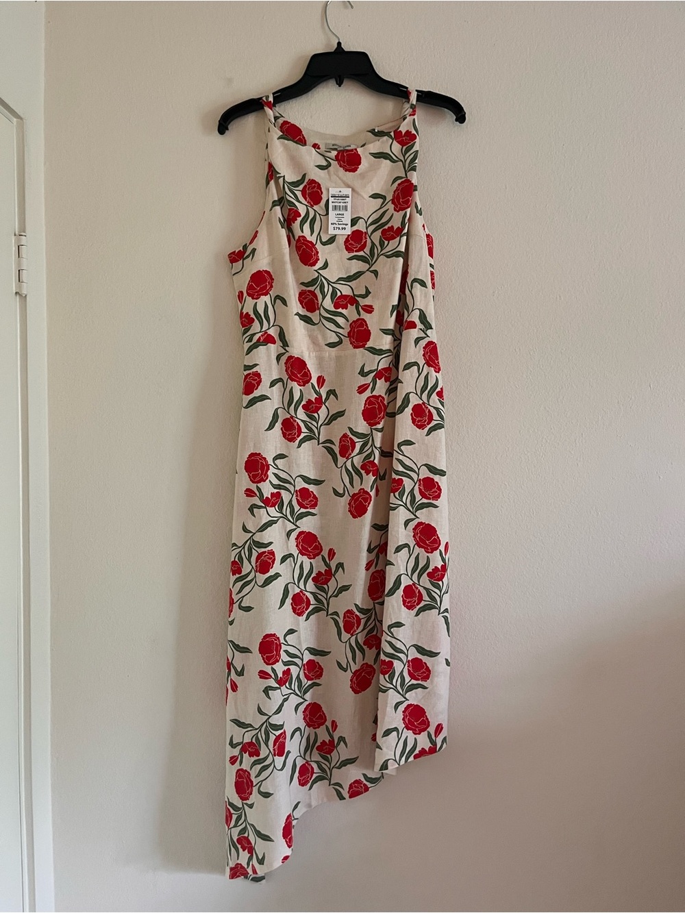 Scotch & Soda Cream Asymmetrical Dress with Red Rose Print